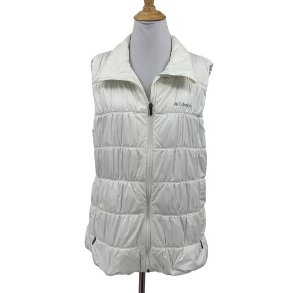 Columbia Vest Women XL Extra Large White Omni Heat Puffer Jacket Full Zip Pocket - Picture 1 of 14